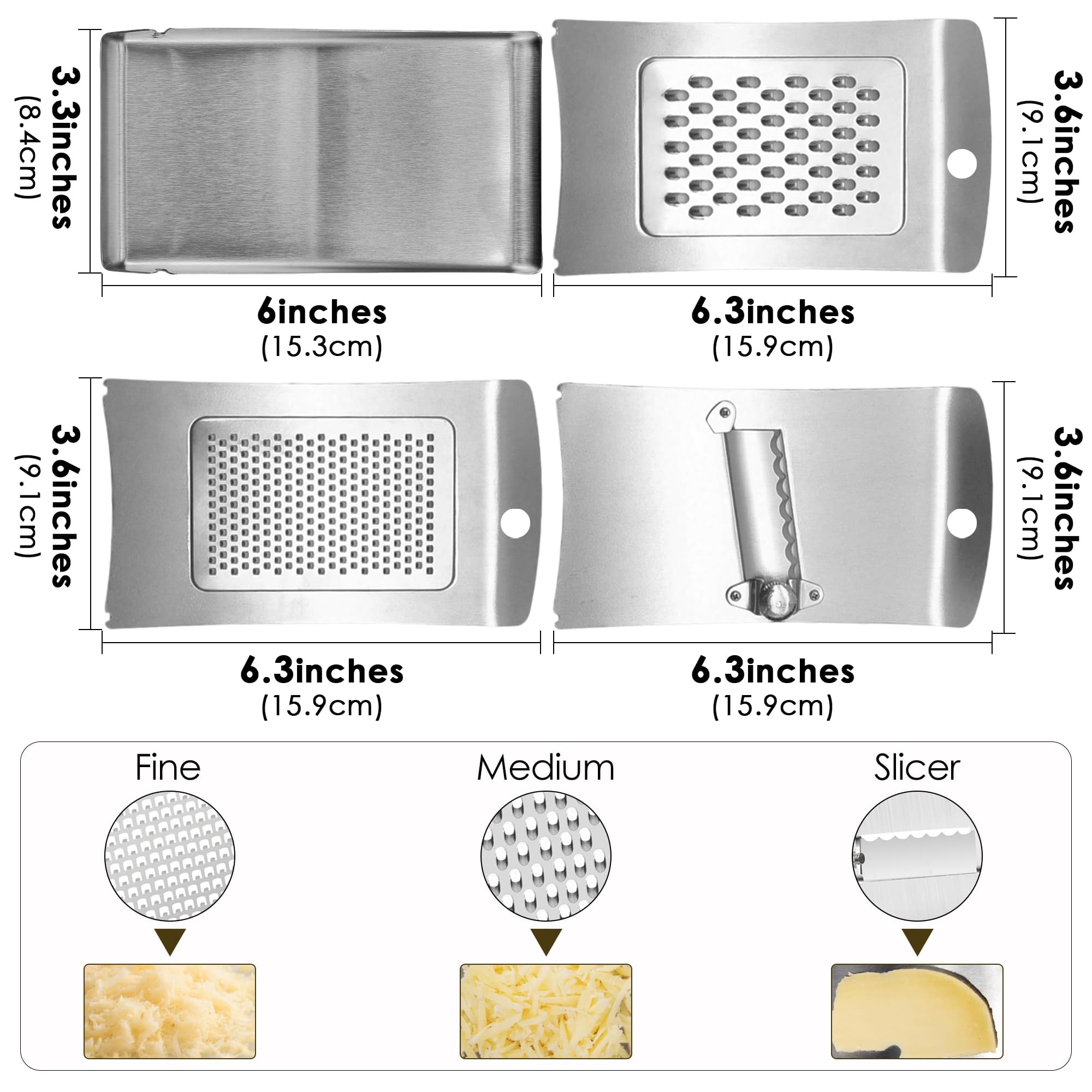 ReignSword Handheld Cheese Grater, 3-in-1 Stainless Steel Slicer, Grater and Shredder with Tray, Food Graters Tools for Kitchen, Suitable for Potato, Vegetable, Butter, Cheese - 1