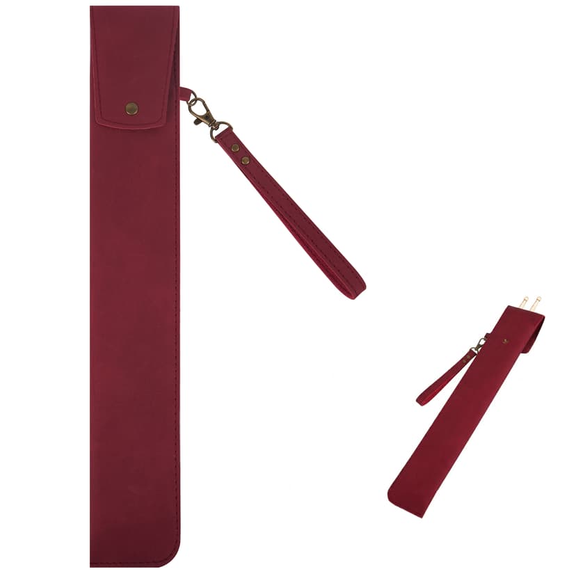 ReignSword PU Vegan Leather Drumstick Bag, Portable Drum Stick Holder with Button Stud Closure, Vintage Storage Case for Drummers Musicians Percussion Mallets (Burgundy, 1Pair Capacity)