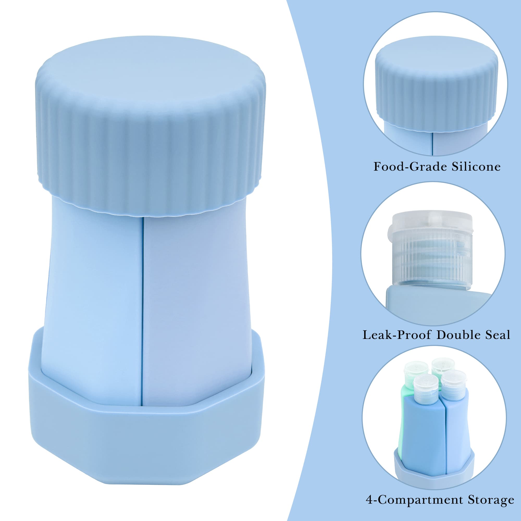 ReignSword 4 in 1 Silicone Travel Bottles, 50ml Refillable Squeeze Containers for Toiletries, Leak-Proof Travel Dispenser for Shampoo, Conditioner, Lotion & Body Wash (Blue) - 2