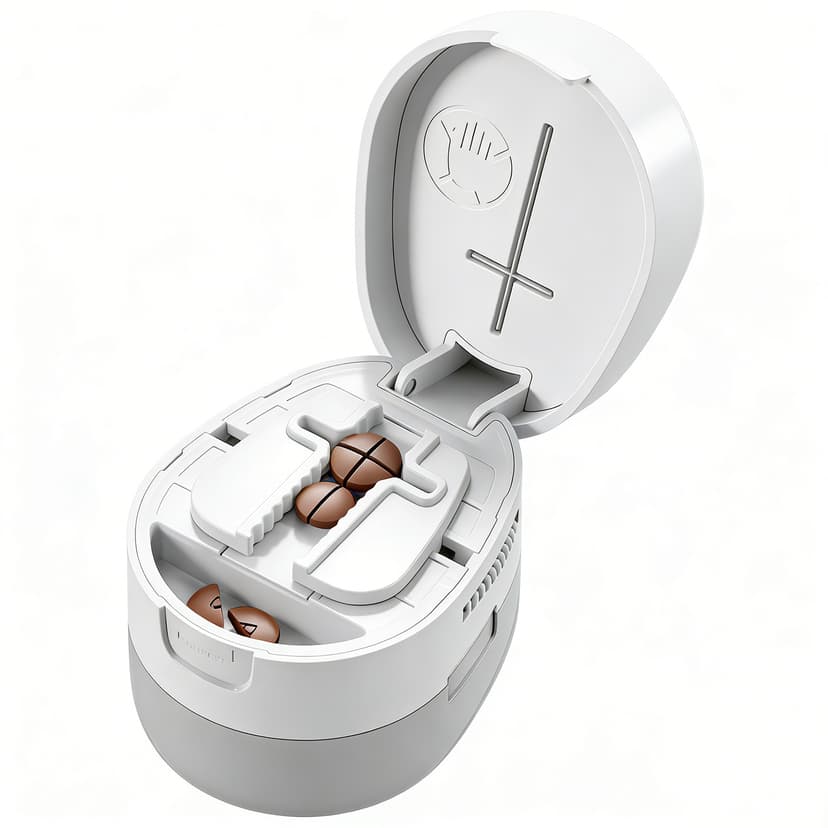 ReignSword 2-in-1 Pill Cutter with Medicine Box, 1/2 1/4 Adjustable Pill Crusher for Small, Large, and Tiny Pills, Travel Medicine Pills Splitter for Elderly & Pet (Grayish White)