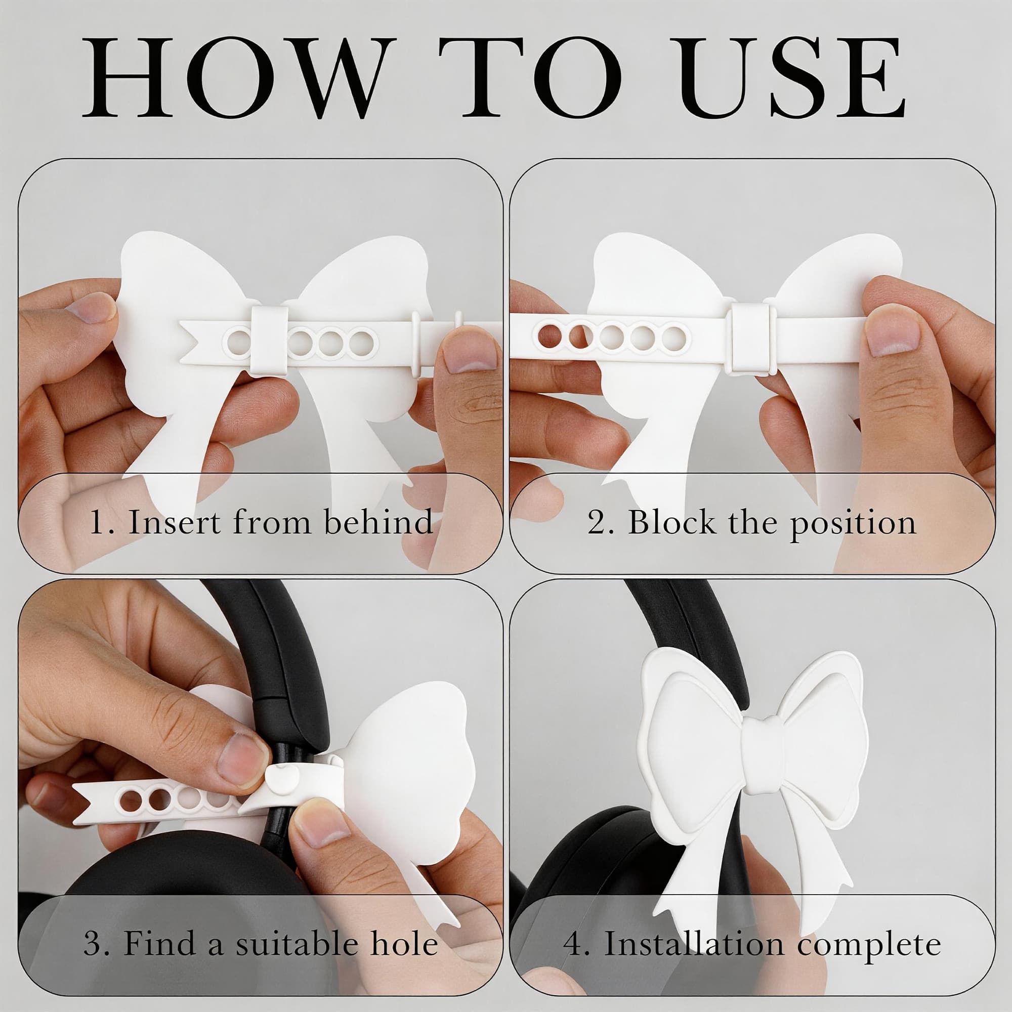 ReignSword 2 Pack Cute Silicone Bow Headphone Decorations, Adjustable Headphone Charms Accessories for Most Headphones, Fun Gift for Women & Gamers (White) - 4