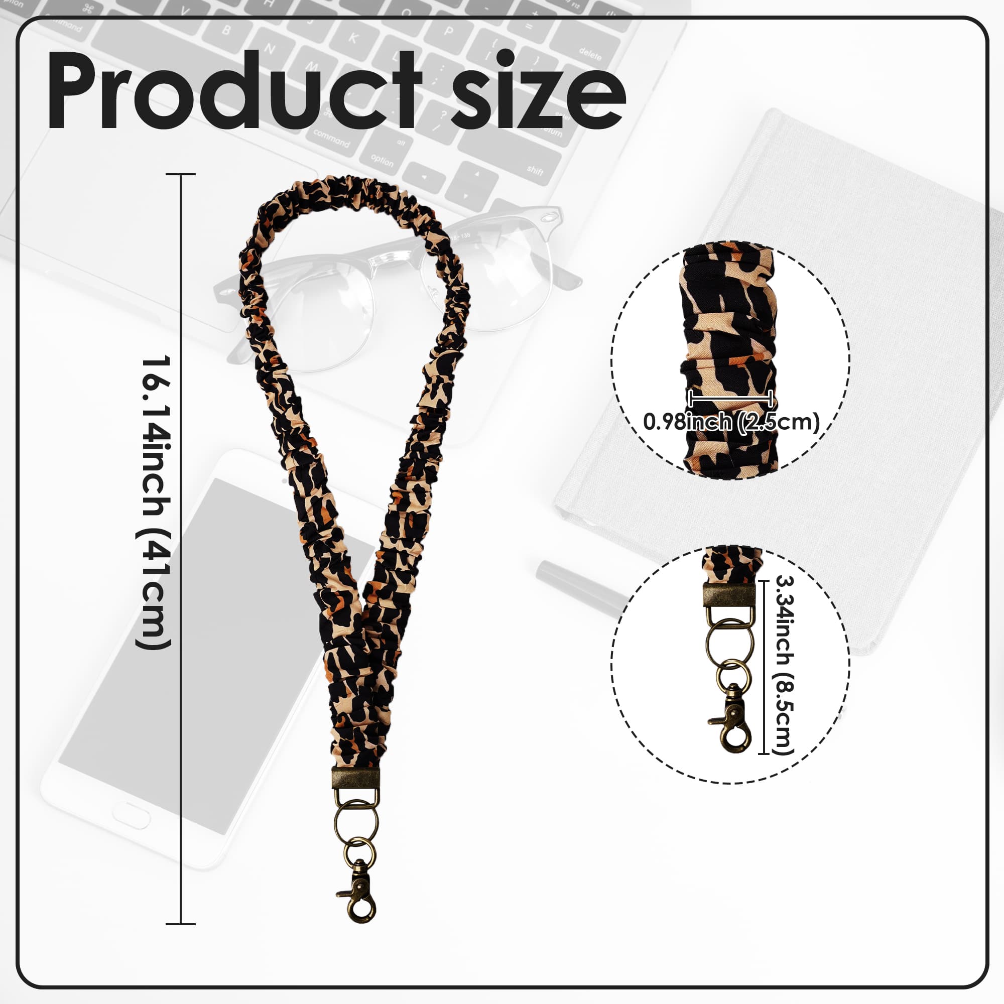 ReignSword 4 Pack Scrunchie Lanyards for ID Badges Keys, Stretchy Lanyard Neck Keychain with Clip, Cute Lanyard for Women (Leopard) - 1