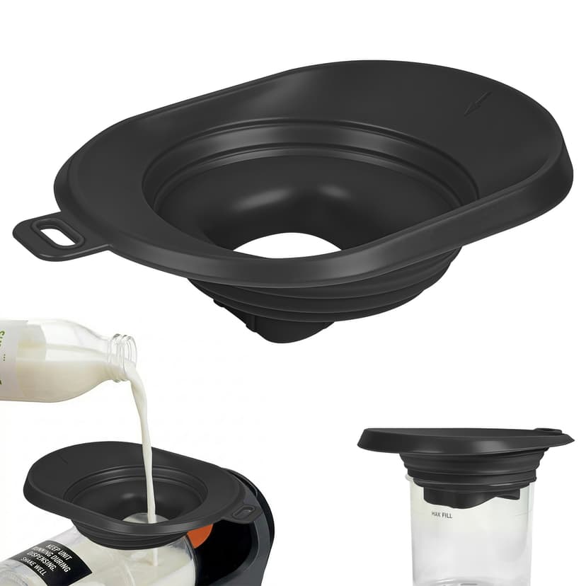Anti-Splash Liquid Guide Cover Compatible with Ninja Slushie Machine FS301 FS300, Food-Grade Silicone Flow Hood & Foldable Funnel, Creami Swirl Pints Containers Accessories for No Spills (Black)