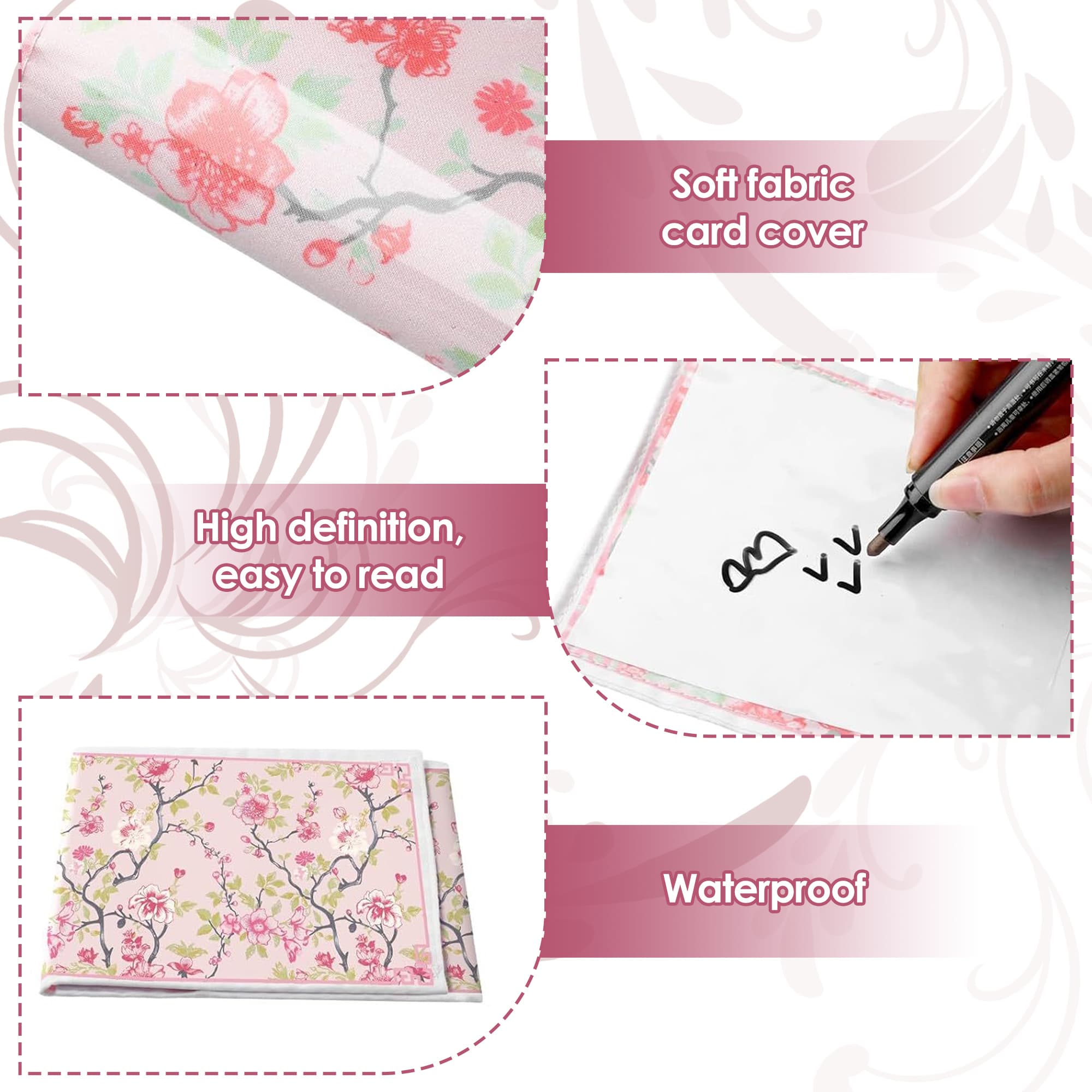 ReignSword 4 Pack Chinoiserie Mahjong Card Sleeve, Soft-printed Fabric Mahjong Card Holder, Scorecard Protector Holder Cover Gifts (Peach Pink) - 2