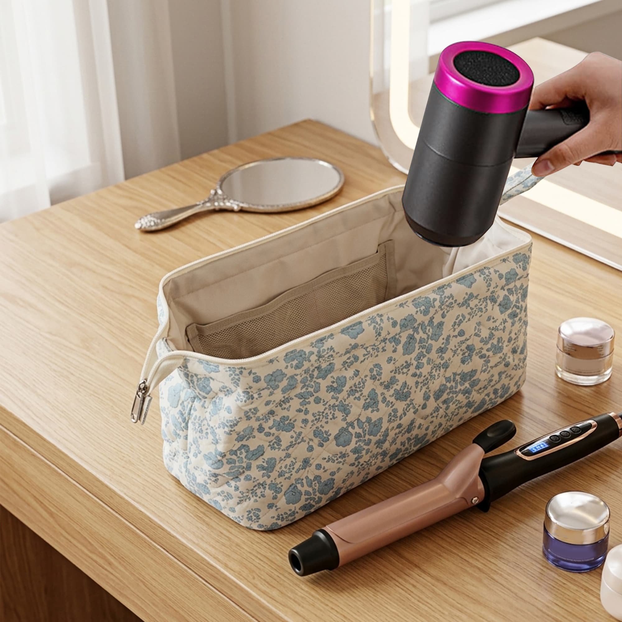 ReignSword Hair Tools Travel Bag Compatible with Shark FlexStyle, Dyson Airwrap, Revlon Hairdryer Case, Hair Styling Accessories Storage Waterproof Organizer (Floral) - 3