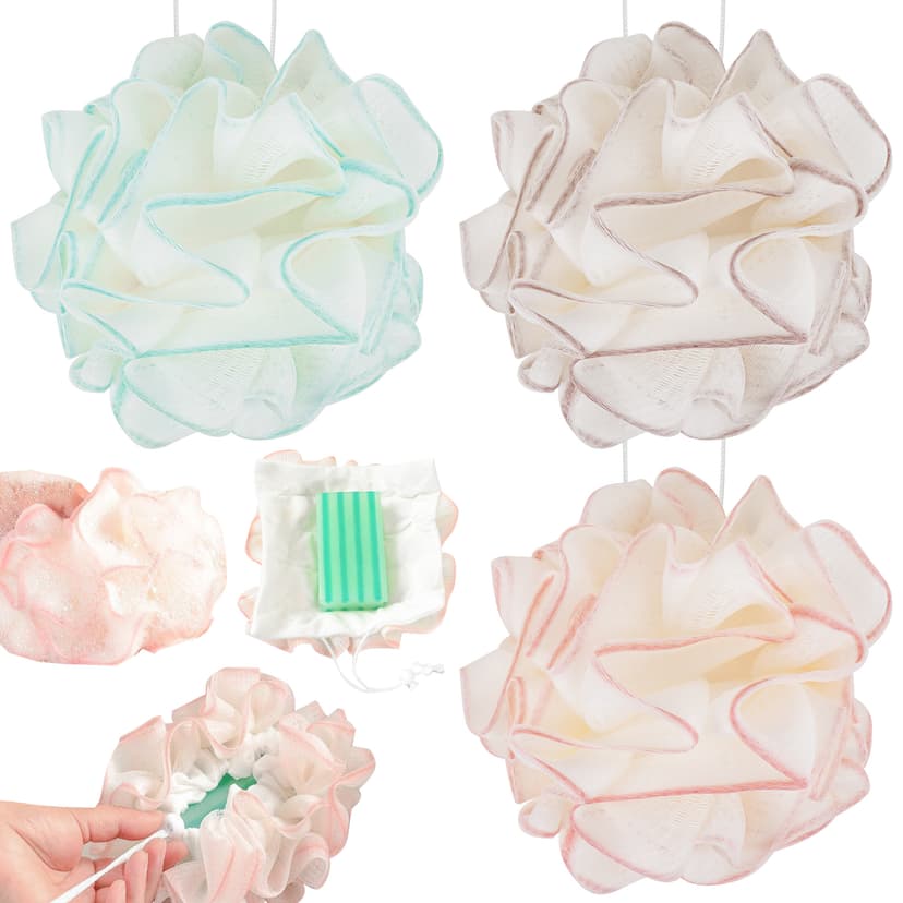 ReignSword 3 Pcs 2-in-1 Soap Loofah Pouch, Exfoliating Mesh Loofah Washcloth, Shower Loofah Sponge Body Scrubber for Storage Bar Soap, Bath Accessories for Men and Women