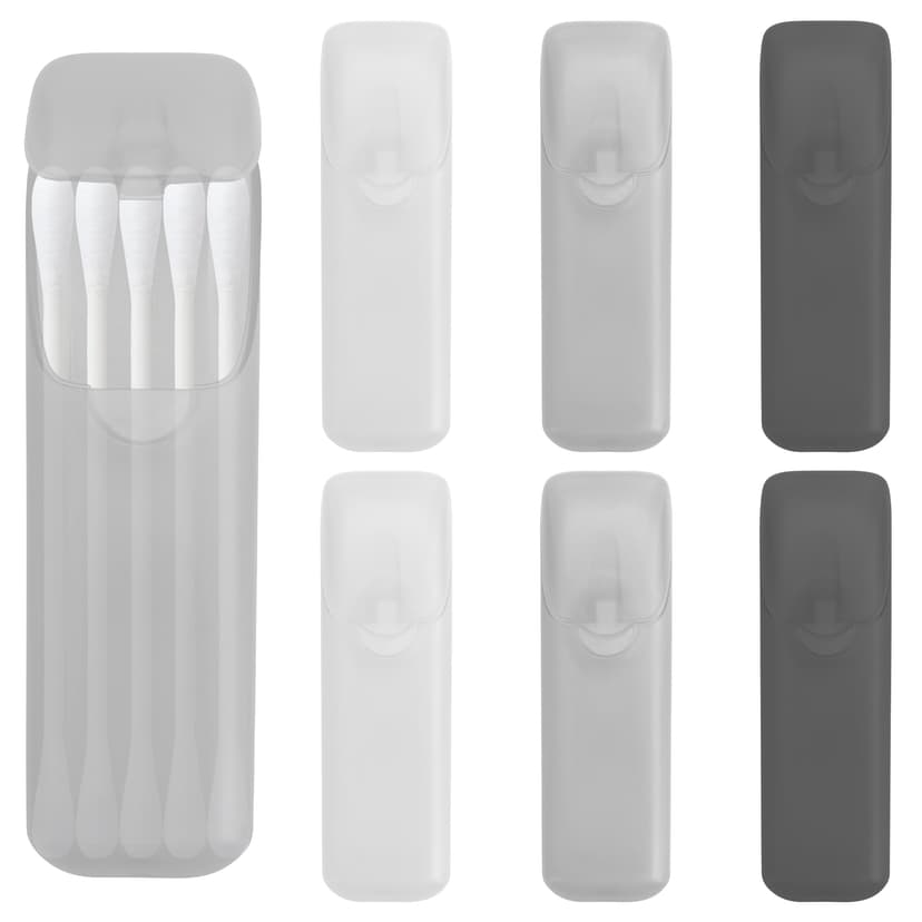 ReignSword 6 Pack Travel Cotton Swab Holder, Portable Qtip Storage Case with Dustproof Lid, Small Clear Plastic Container for Dental Floss & Hair Ties (White, Black, Gray)