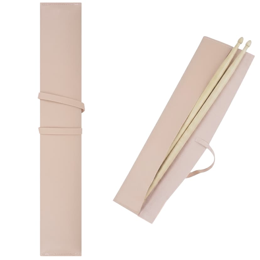 ReignSword Drum Stick Bag, Vegan Leather Drumstick Storage Holder with Fixing Strap, Portable Drumstick Organizer Sleeve for Drum Accessories, Beige, 17 x 2.8 Inches