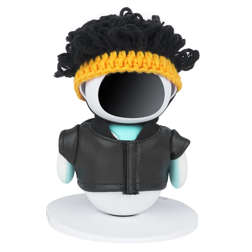 ReignSword Street Punk Outfit, Compatible with Eilik Robot, Cool Black Jacket and Wig Accessory Set, Stylish Mini Robot Dress-up Outfit