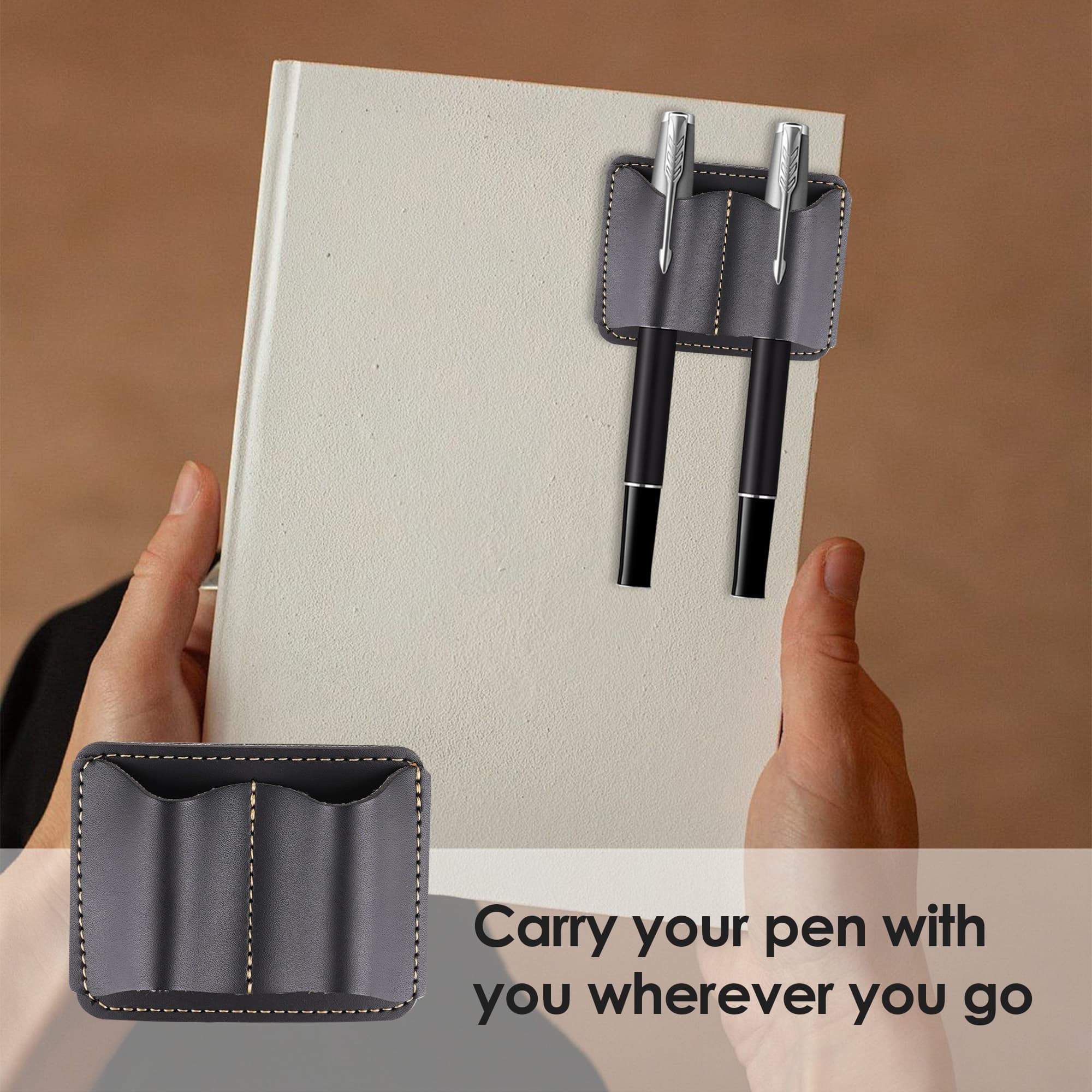 ReignSword Vegan Leather Pen Holder for Notebook, Pack of 4 Portable Pen Holder Organizers, Double Slot Pencil Pen Sleeve for Journal, Book, Clipboard - 1
