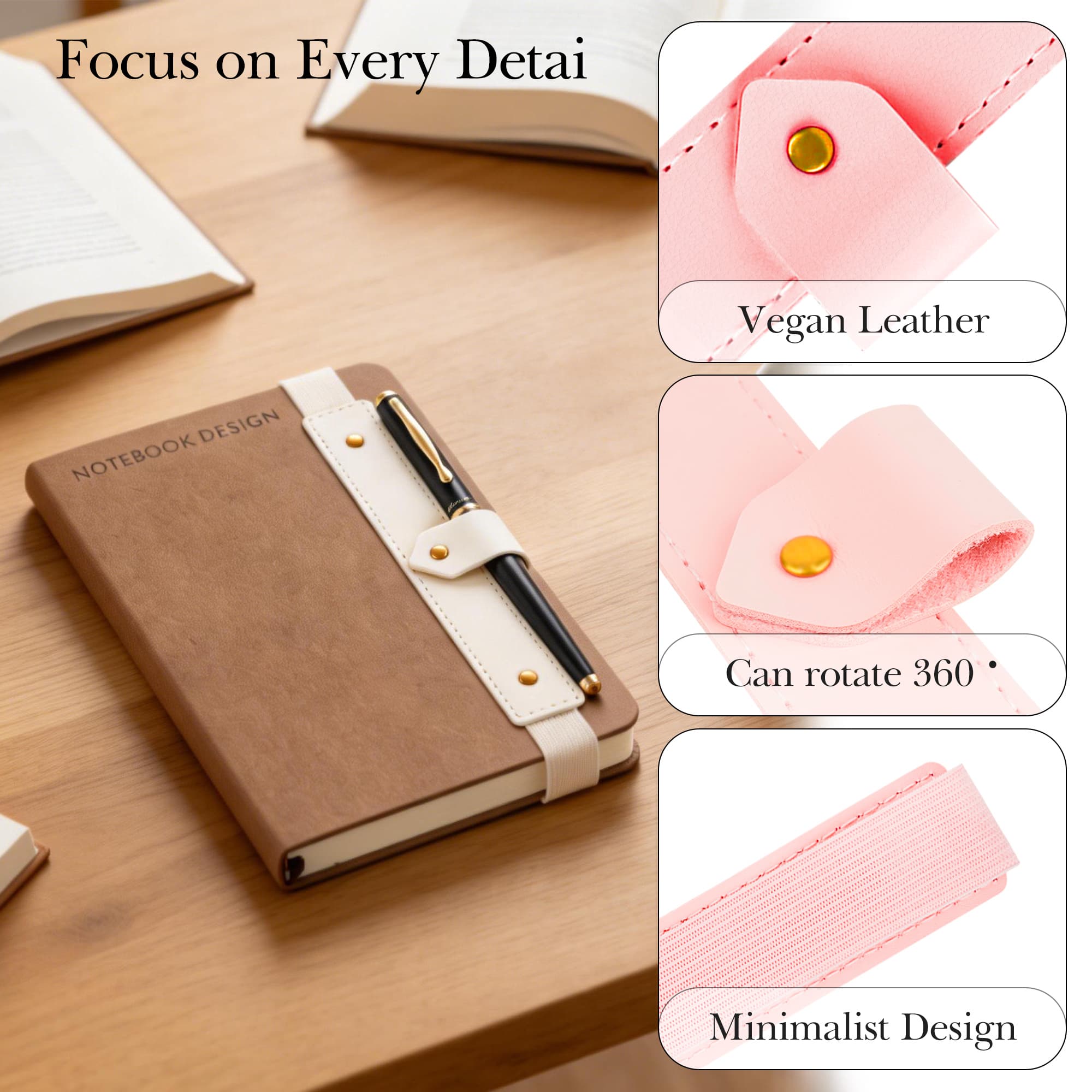ReignSword 5 Pack Pen Holder for Notebook, Vegan Leather Pencil Sleeve Pouch with Adjustable Elastic Band, Rotatable Pen Case for Hardcover Journals, Planners, Binders, Bibles & Books, Fit 8.5" Height - 2