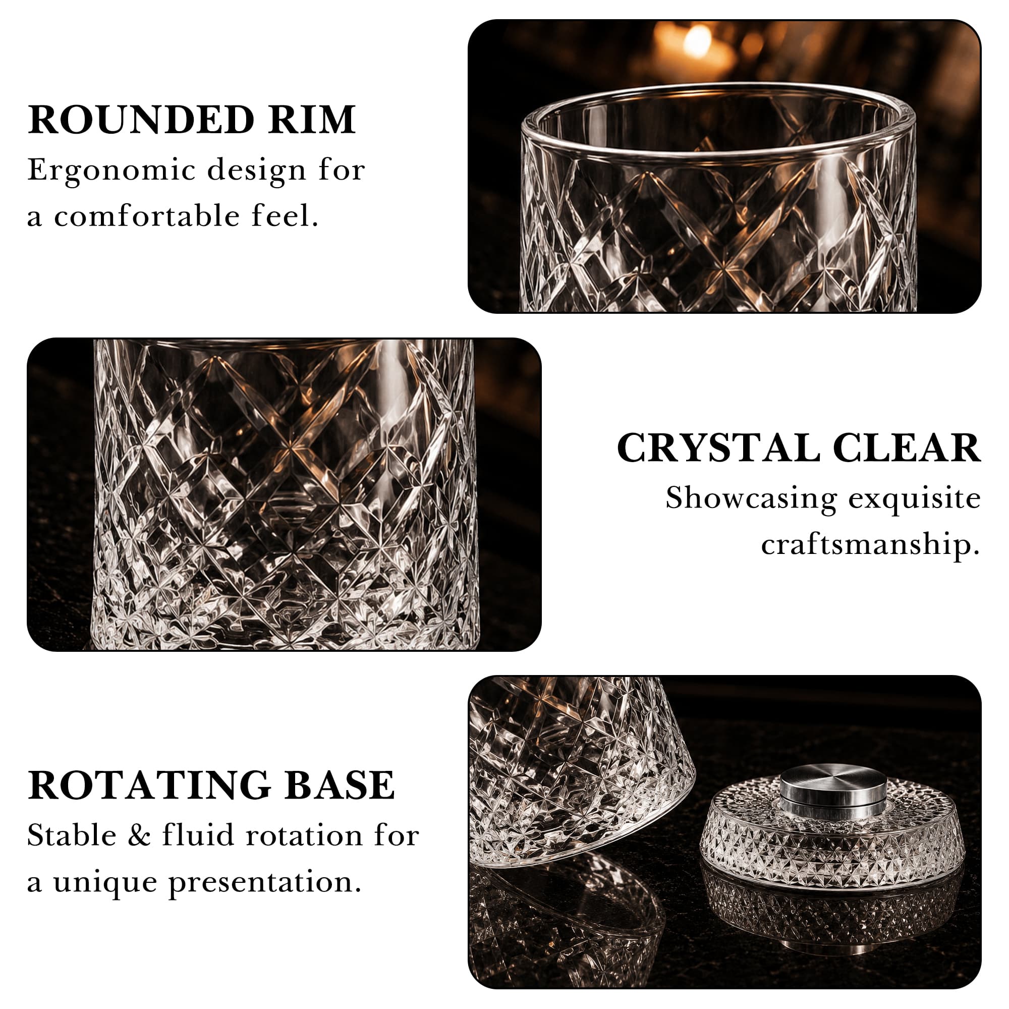ReignSword Rotating Crystal Whiskey Glass Set, 9oz Spinning Old Fashioned Tumbler with Engraved Design, Stress Relief Cocktail Cup for Men Home Bar (Gemstone) - 4