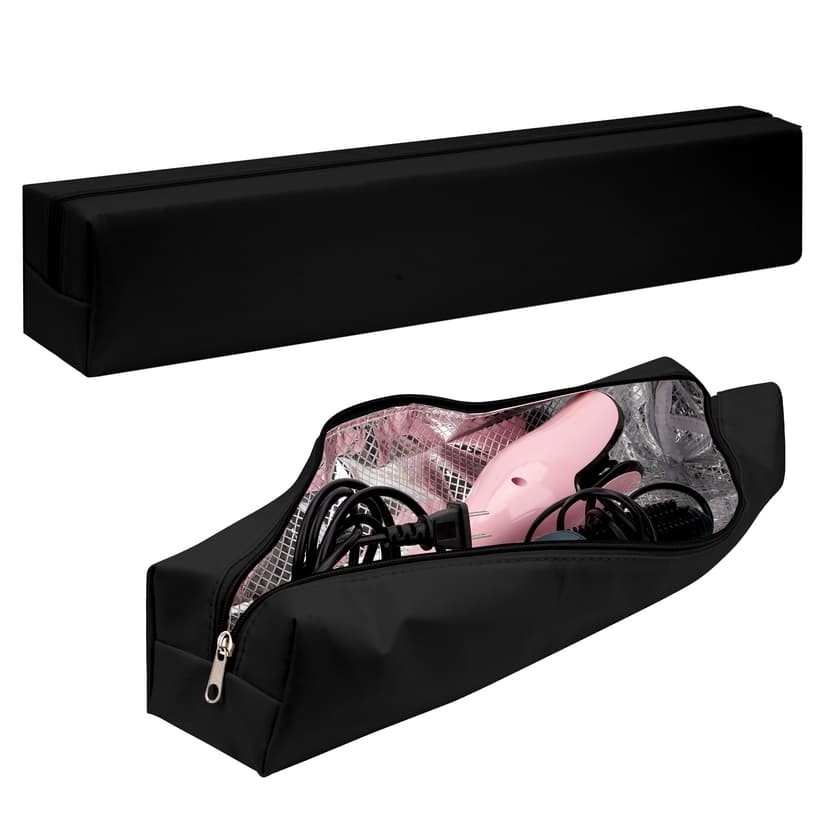 ReignSword Heat Resistant Hot Hair Tools Organizer Bag, Large Portable Travel Storage Case Pouch for Curling Irons, Flat Irons, Hair Straighteners, for Home Bathroom & Travel (Black, 17.9")