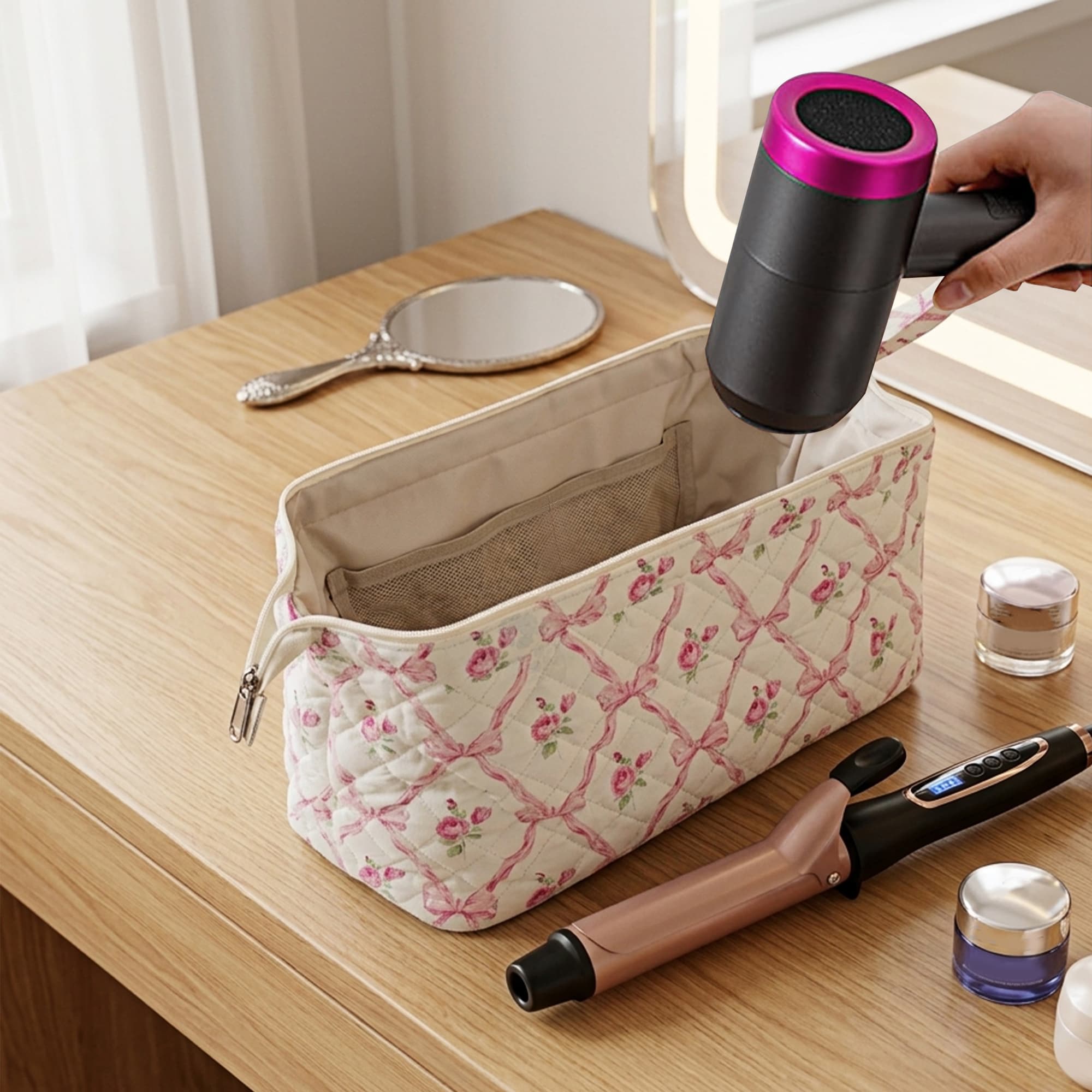 ReignSword Hair Tools Travel Bag Compatible with Shark FlexStyle, Dyson Airwrap, Revlon Hairdryer Case, Hair Styling Accessories Storage Waterproof Organizer (Pink Butterfly) - 3