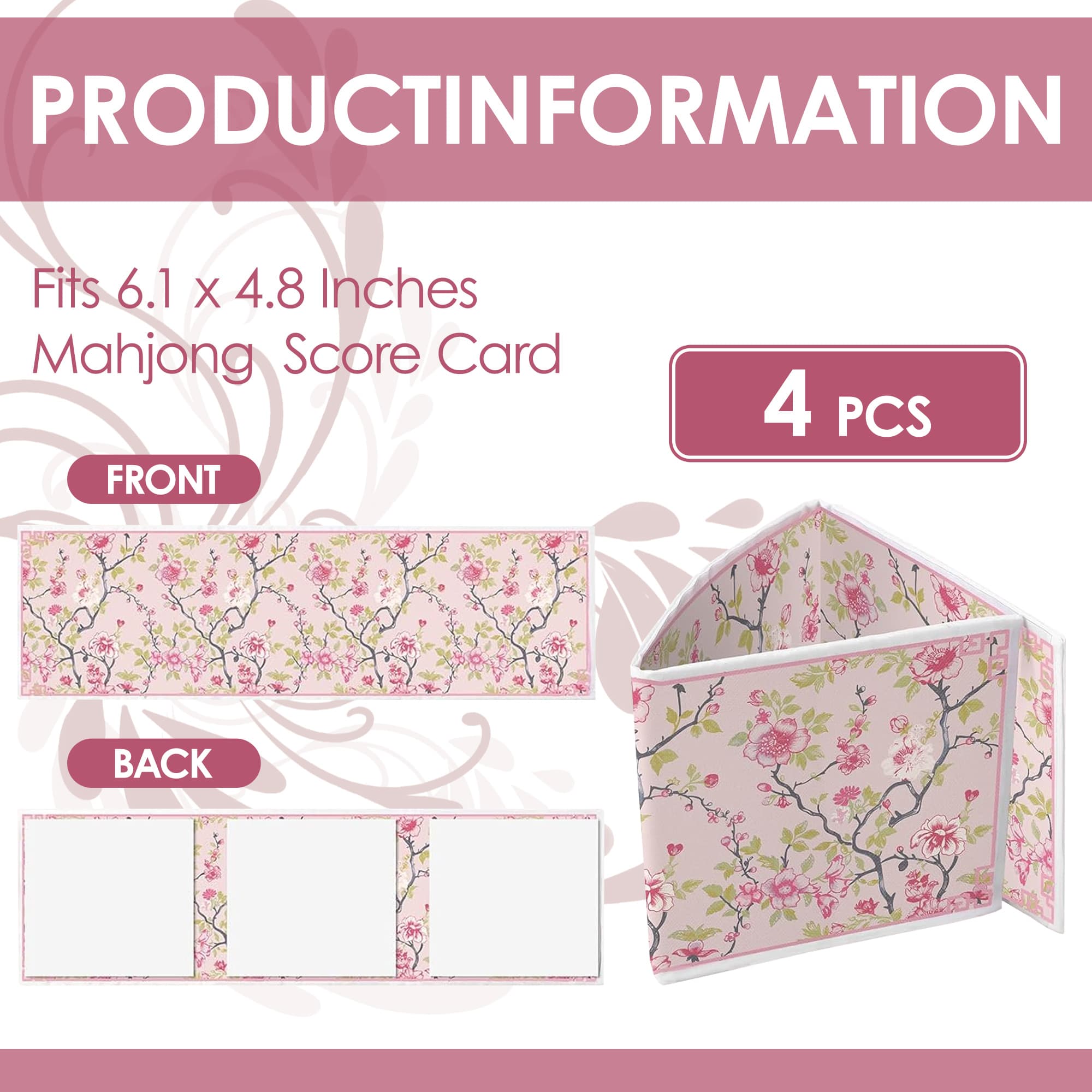 ReignSword 4 Pack Chinoiserie Mahjong Card Sleeve, Soft-printed Fabric Mahjong Card Holder, Scorecard Protector Holder Cover Gifts (Peach Pink) - 1