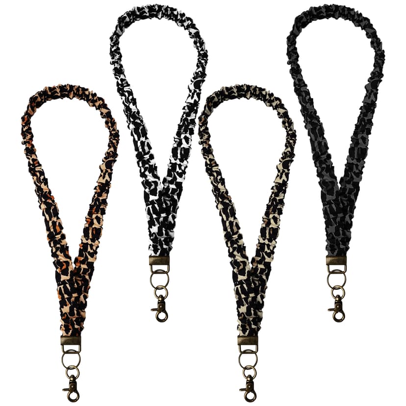 ReignSword 4 Pack Scrunchie Lanyards for ID Badges Keys, Stretchy Lanyard Neck Keychain with Clip, Cute Lanyard for Women (Leopard)