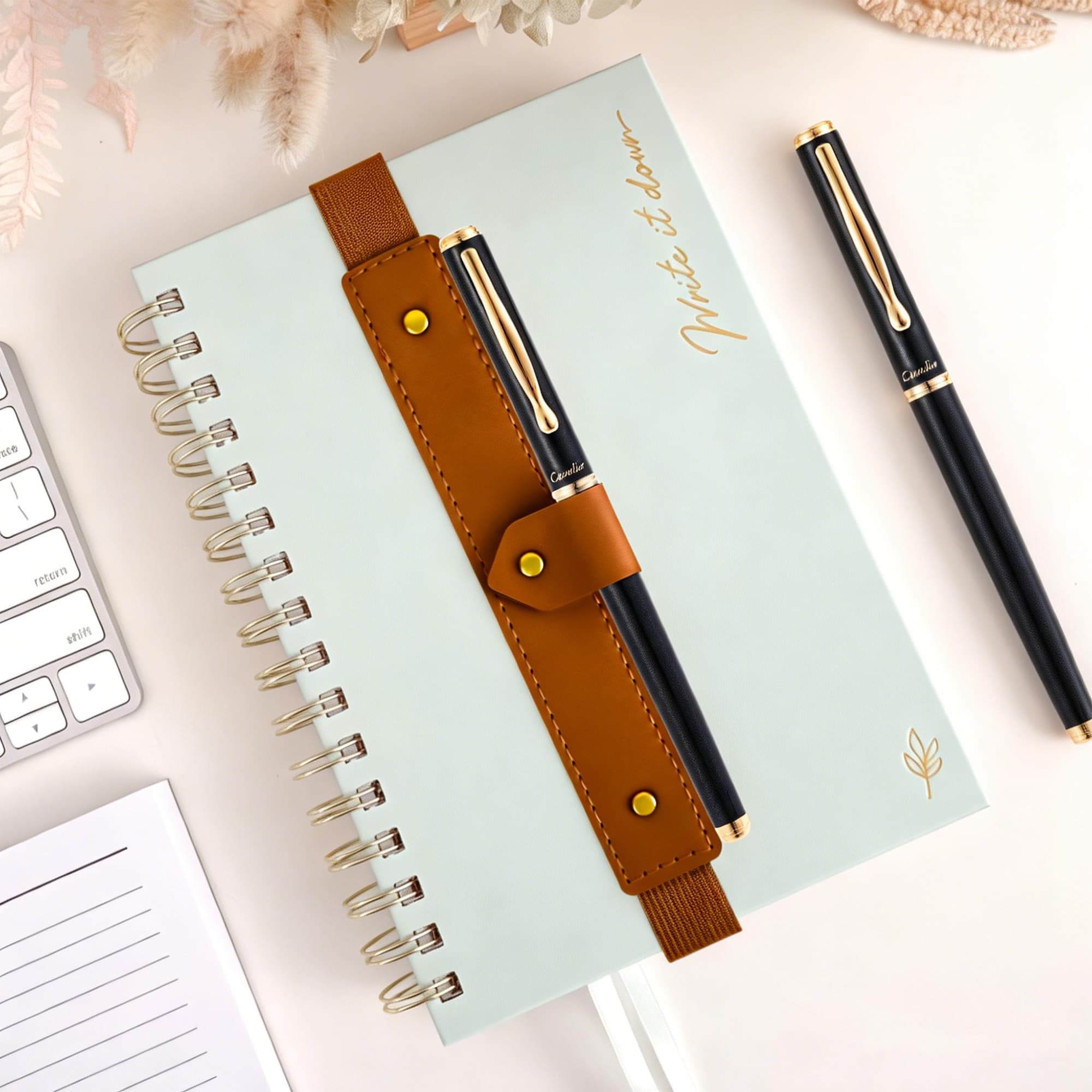 ReignSword 5 Pack Pen Holder for Notebook, Vegan Leather Pencil Sleeve Pouch with Adjustable Elastic Band, Rotatable Pen Case for Hardcover Journals, Planners, Binders, Bibles & Books, Fit 8.5" Height - 4