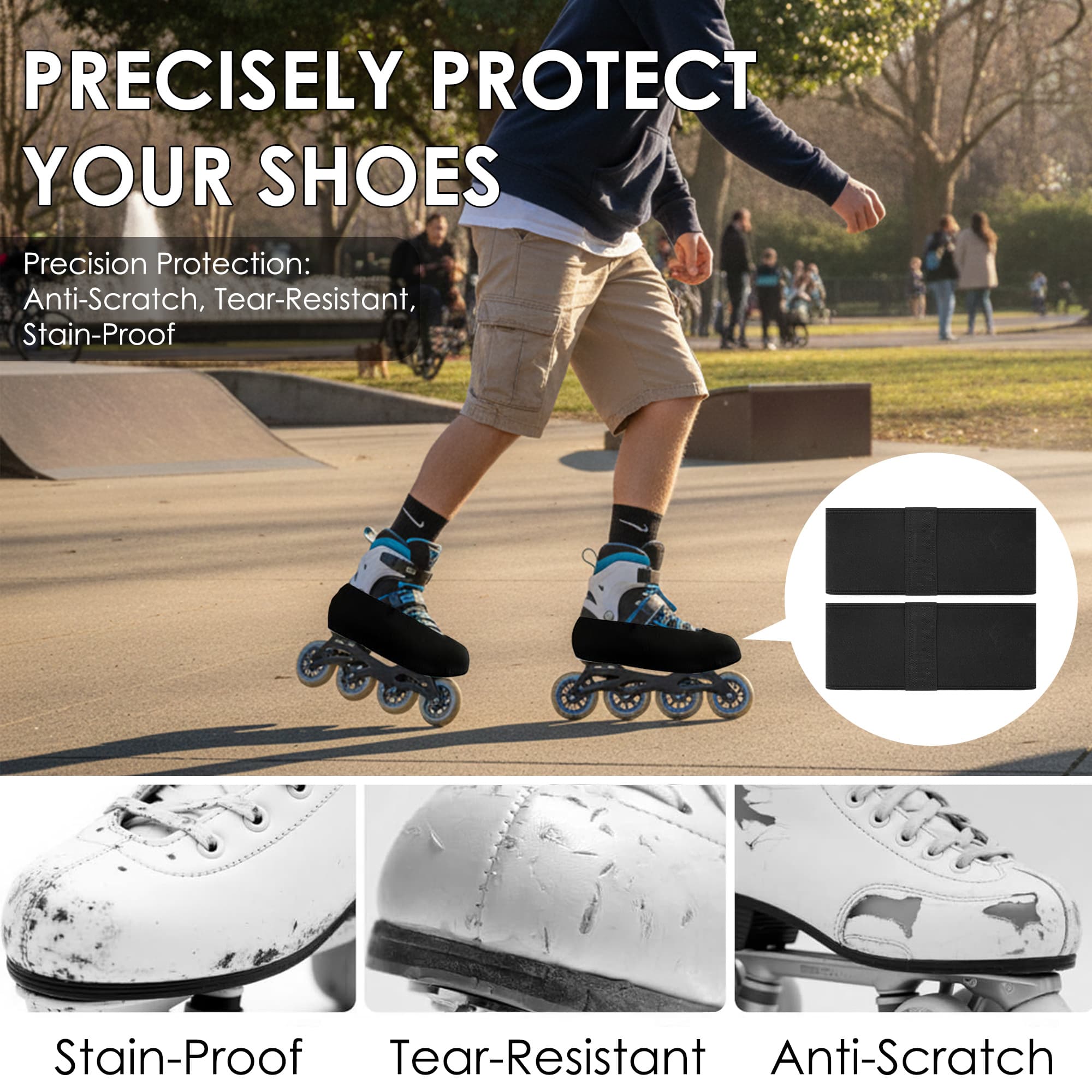 ReignSword 2 Pack Roller Skates Covers, Elastic Skate Guards Figure Skating, Easy-On Boot Protector, Washable Skating Accessories for Youth & Adults (Black, L (39-45 yards)) - 2