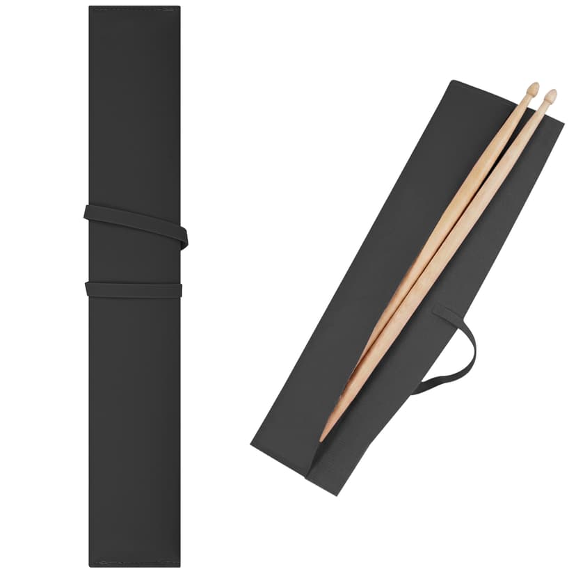 ReignSword Drum Stick Bag, Vegan Leather Drumstick Storage Holder with Fixing Strap, Portable Drumstick Organizer Sleeve for Drum Accessories, Black, 17 x 2.8 Inches