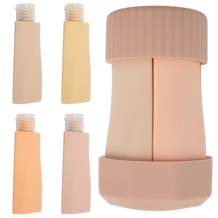 ReignSword 4 in 1 Silicone Travel Bottles, 50ml Refillable Squeeze Containers for Toiletries, Leak-Proof Travel Dispenser for Shampoo, Conditioner, Lotion & Body Wash (Champagne)