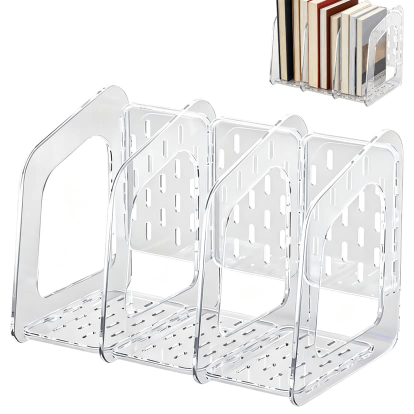 ReignSword Clear Desk File Organizer, Detachable Desktop File Sorter with 3 Vertical Sections for Document Magazine Letter Binder, Plastic Files Holder Rack for Home, Office
