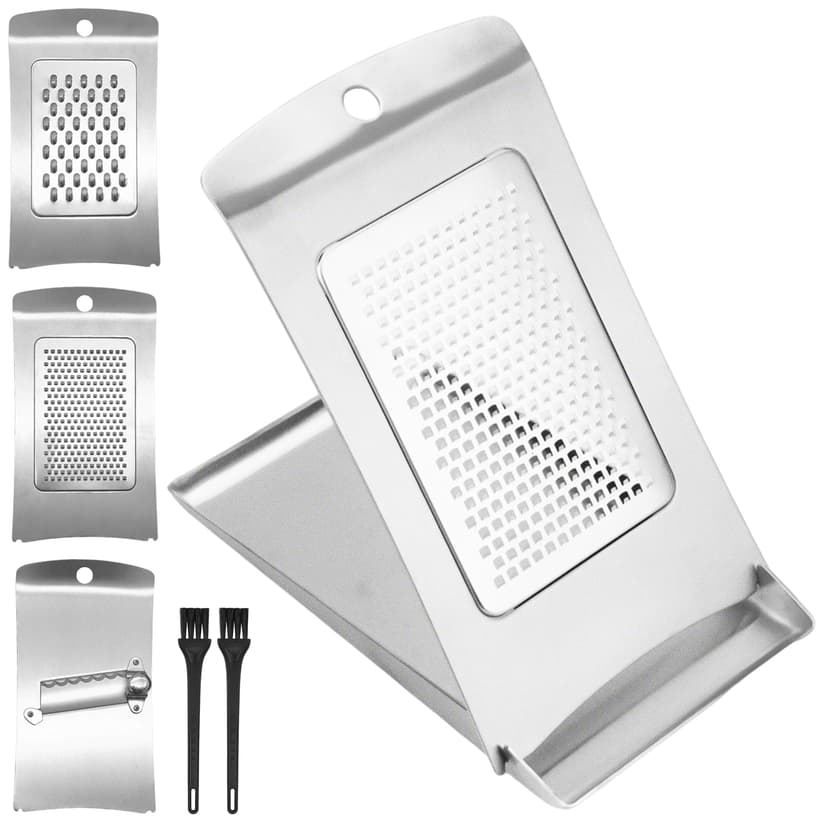 ReignSword Handheld Cheese Grater, 3-in-1 Stainless Steel Slicer, Grater and Shredder with Tray, Food Graters Tools for Kitchen, Suitable for Potato, Vegetable, Butter, Cheese