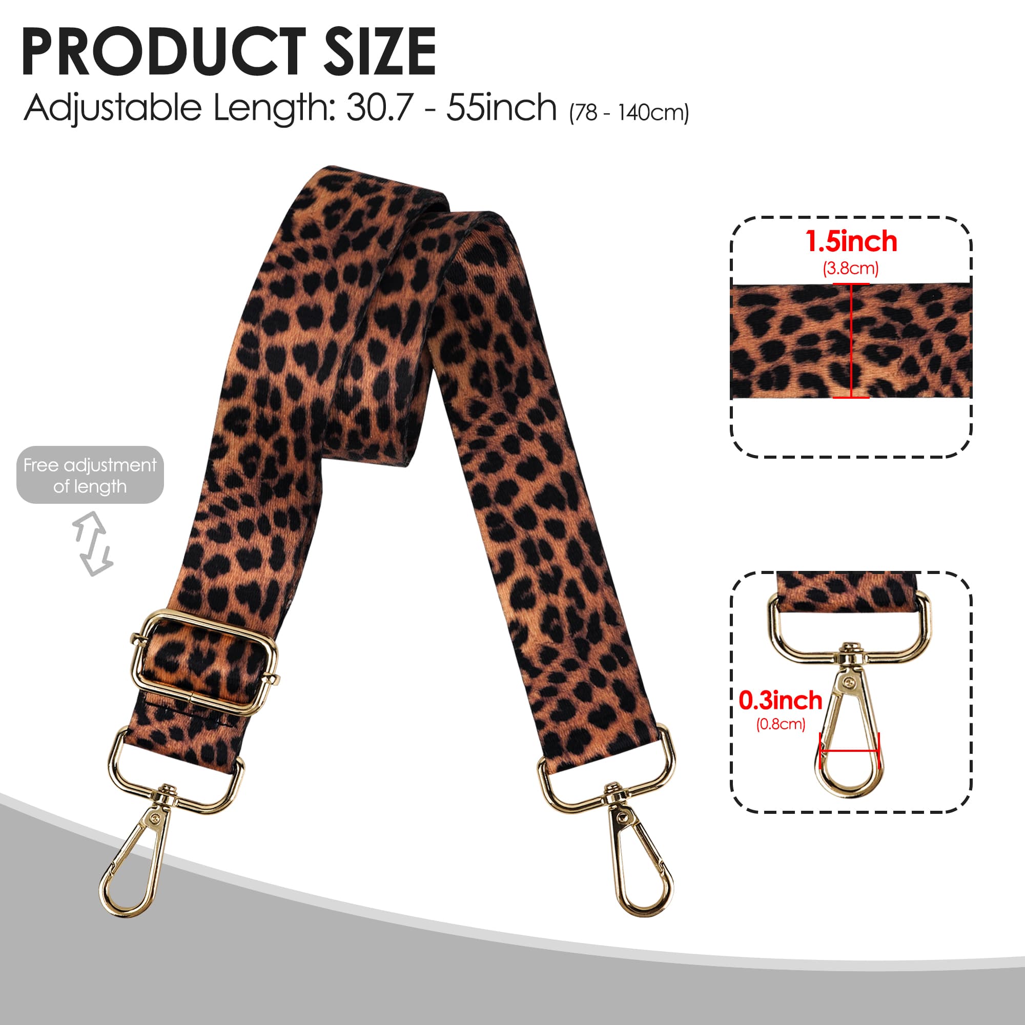 ReignSword 2 Pack Leopard Print Replacement Bag Straps, Adjustable Wide Shoulder Strap for Handbags & Crossbody Bags, Detachable Purse Strap with Metal Clips - 2