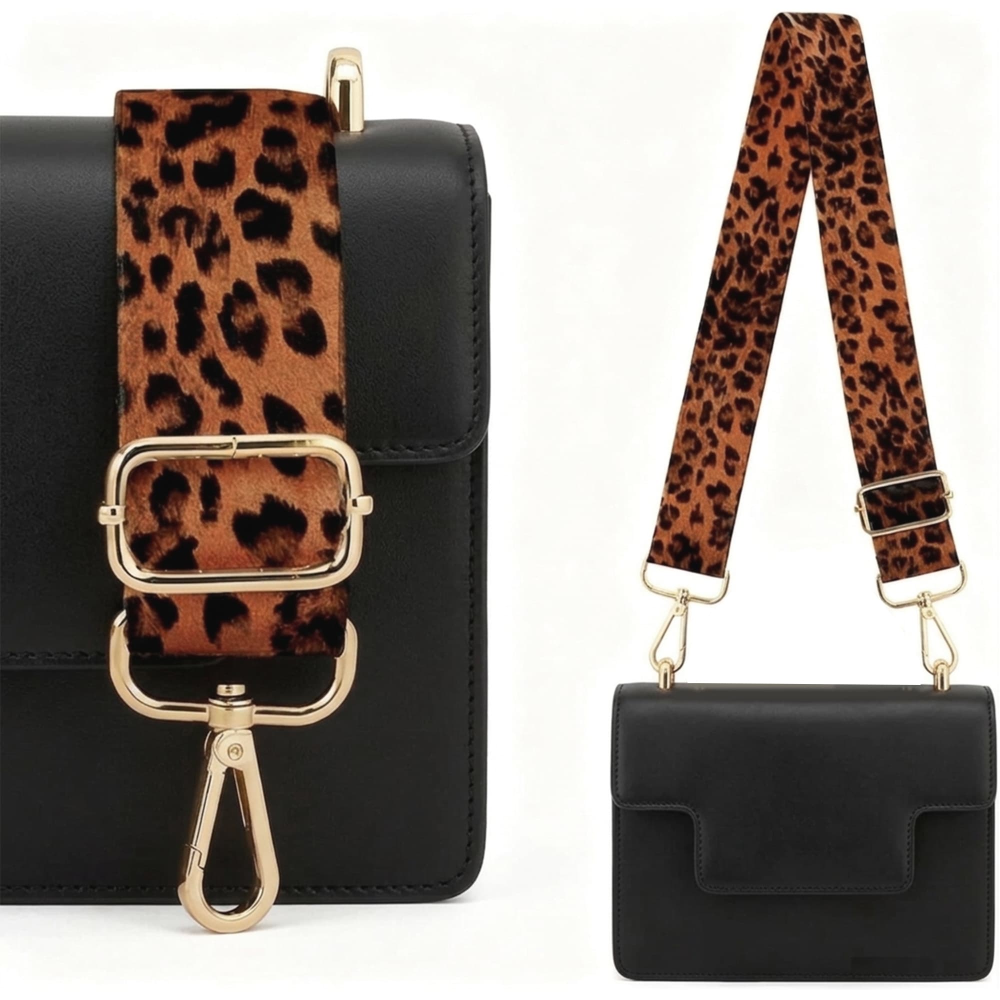 ReignSword 2 Pack Leopard Print Replacement Bag Straps, Adjustable Wide Shoulder Strap for Handbags & Crossbody Bags, Detachable Purse Strap with Metal Clips - 5