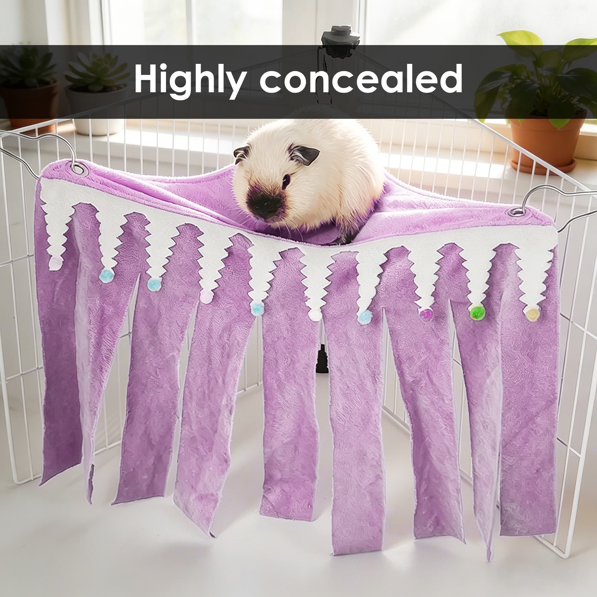 ReignSword Guinea Pig Corner Hideout, Triangular Small Animal Hideaway Hammock, Soft Cage Bed Accessories for Ferret, Hamster, Hedgehog, Chinchilla, Bunny (Purple) - 4