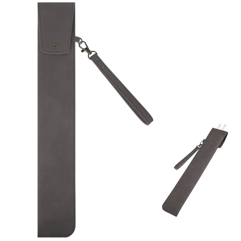 ReignSword PU Vegan Leather Drumstick Bag, Portable Drum Stick Holder with Button Stud Closure, Vintage Storage Case for Drummers Musicians Percussion Mallets (Gray, 1Pair Capacity)