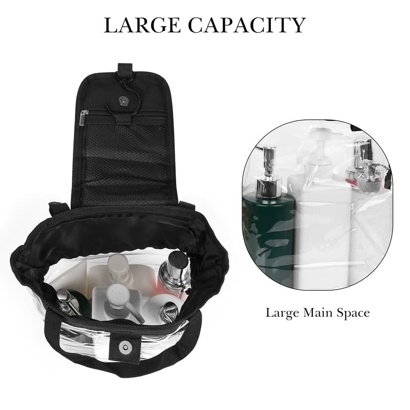 Hanging Clear Toiletry Bag for Women & Men, Waterproof Travel Toiletry Organizer with 360° Rotating Hook, Large Capacity Bag for Bathroom, Gym, Camping, Business Trip, Makeup & Shower Essentials