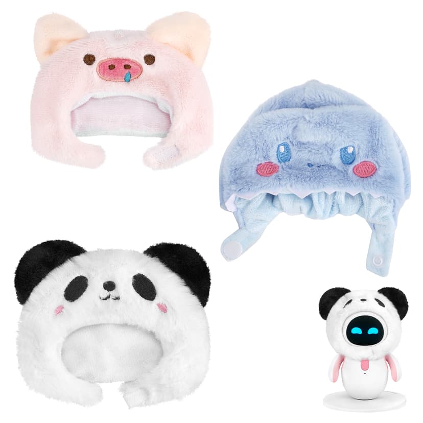 ReignSword 3 Pcs Animal Style Costume Set Compatible with Eilik Robot, Soft Plush Pig Panda Elephant Headwear Bundle, Wearable Dressing Accessories (Robot Not Included)