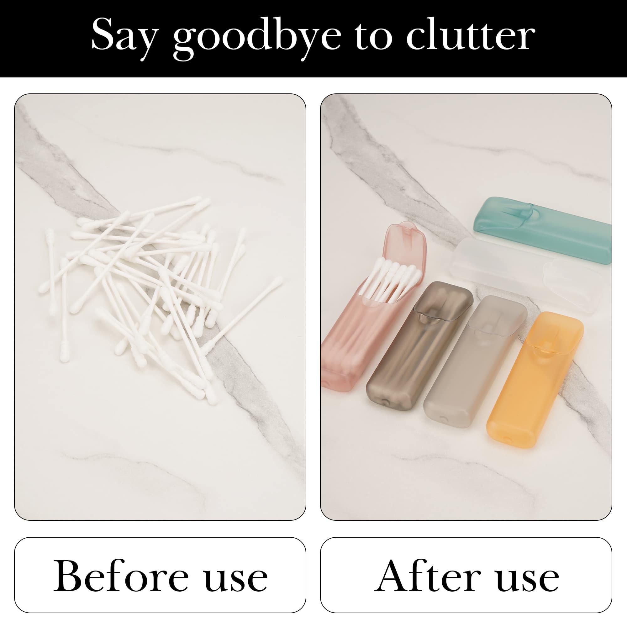 ReignSword 6 Pack Travel Cotton Swab Holder, Portable Qtip Storage Case with Dustproof Lid, Small Clear Plastic Container for Dental Floss & Hair Ties - 2