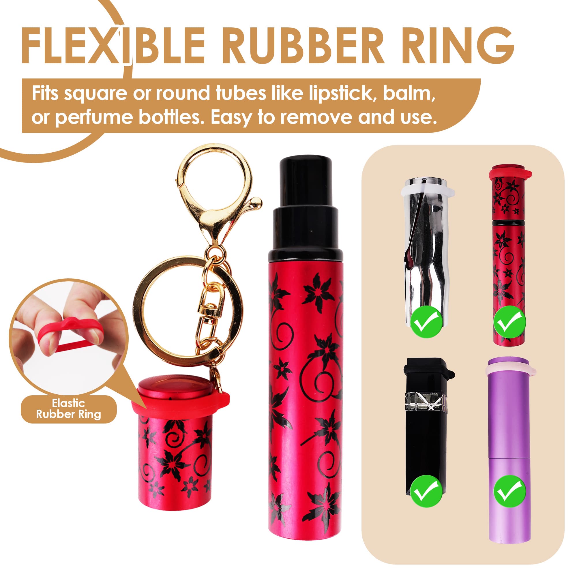 ReignSword Lip Gloss Keychain for Women, 3 Pack Lipstick Holder Key Chain with 9 Rubber Rings, Portable Lip Balm Holder for Purse Charms Keychain Wallet Tumbler Accessories - 1
