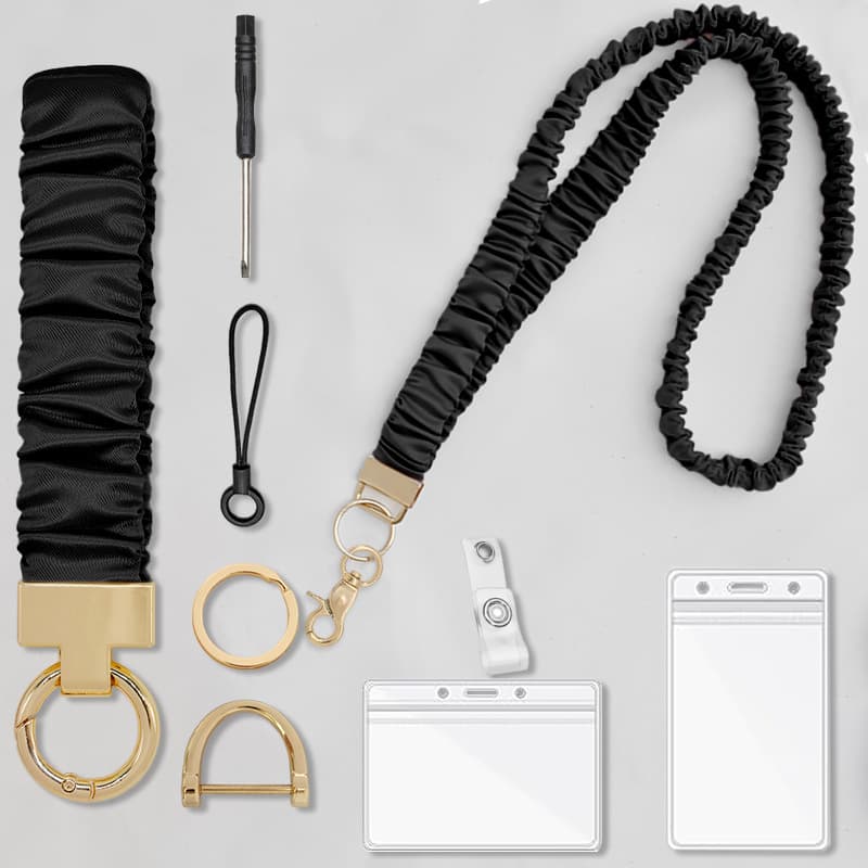 ReignSword Scrunchie Lanyard Keychain Wristlet Set, Stretchy Wrist and Neck Lanyard for ID Badges, Soft Women Accessories for Office (Black) - 8