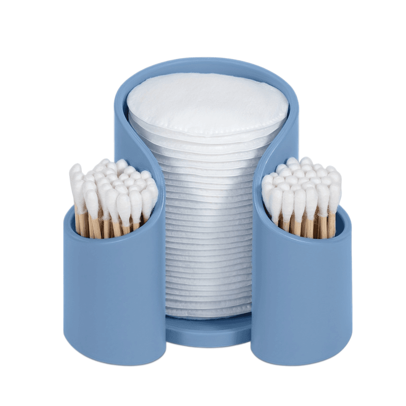 ReignSword Plastic Cotton Pad Dispenser, Cotton Swab Holder for Bathroom, Cotton Pad QTips Holder, Storage Organizer for Paper Cup and Floss Dispensers (Blue)