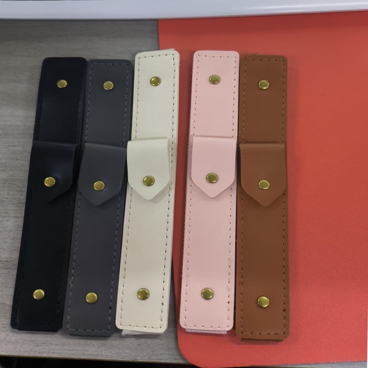 ReignSword 5 Pack Pen Holder for Notebook, Vegan Leather Pencil Sleeve Pouch with Adjustable Elastic Band, Rotatable Pen Case for Hardcover Journals, Planners, Binders, Bibles & Books, Fit 8.5" Height - 7