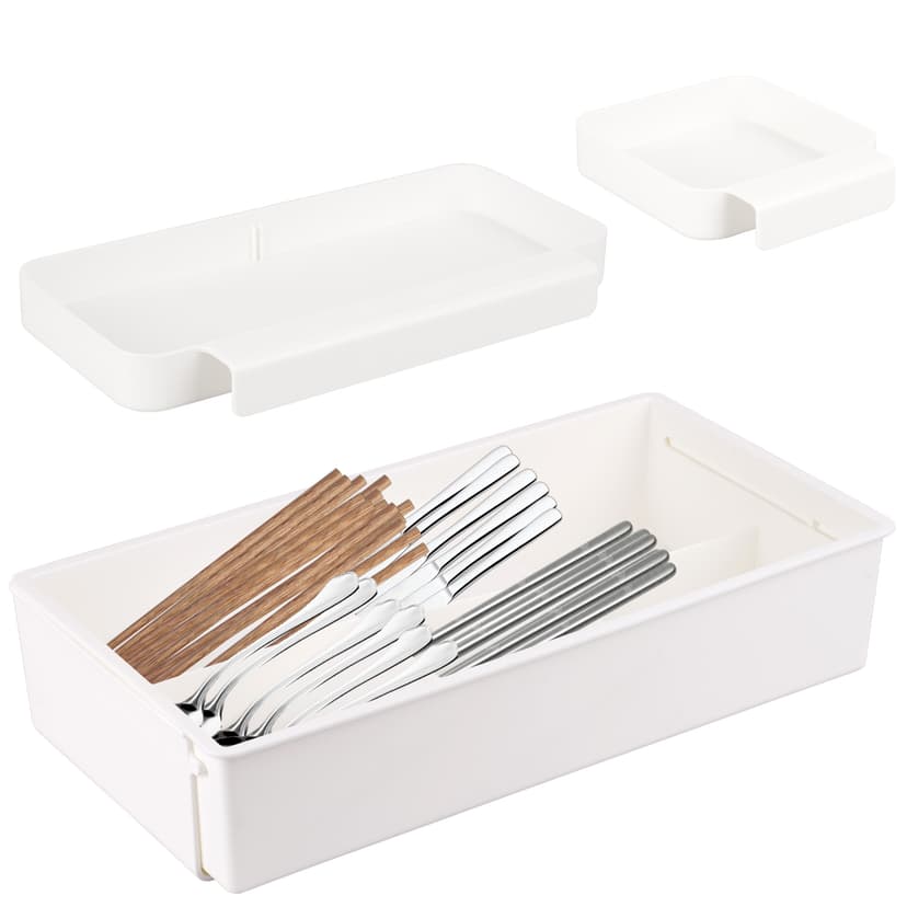 ReignSword Drawer Organizers Set, Expandable Plastic Drawer Organizer Trays for Kitchen, Adjustable Drawer Dividers Organizers Bins and Storage for Spoons Forks (3 Pack/White)