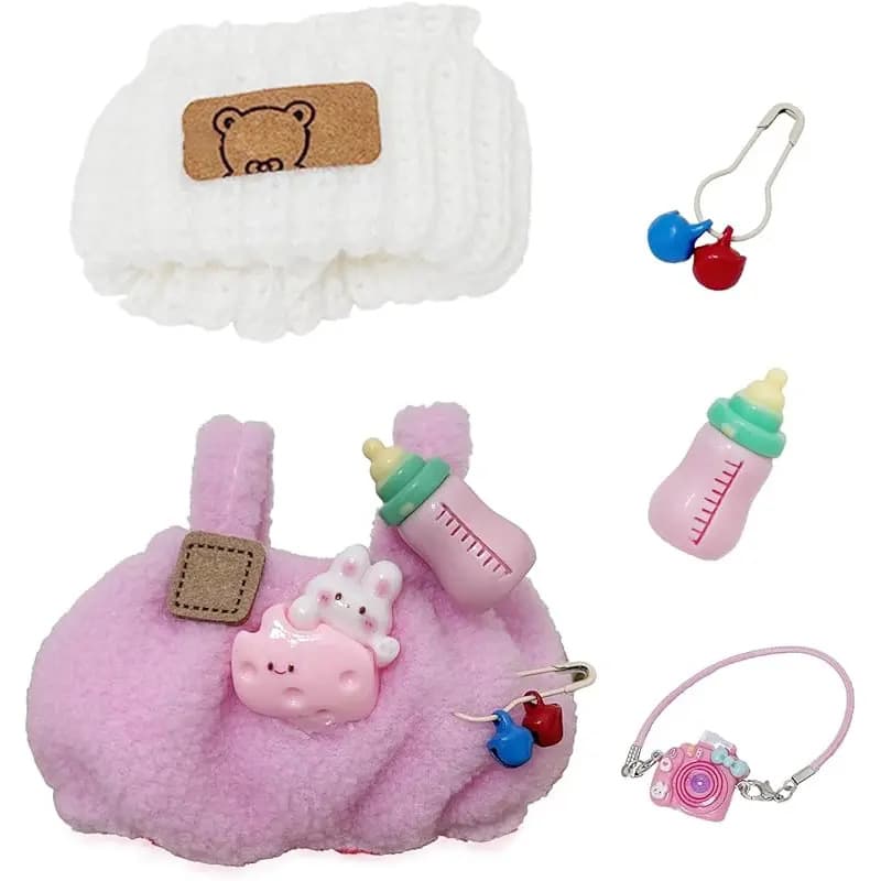 ReignSword Clothes for 17cm Doll, 3 Pcs Pink Plush Pajamas Set for Dolls, Dress-Up-Replaceable Clothing, Stylish Doll Outfit Accessories for 6.7 Inches Dolls, Play & Collector Display (NO Doll)