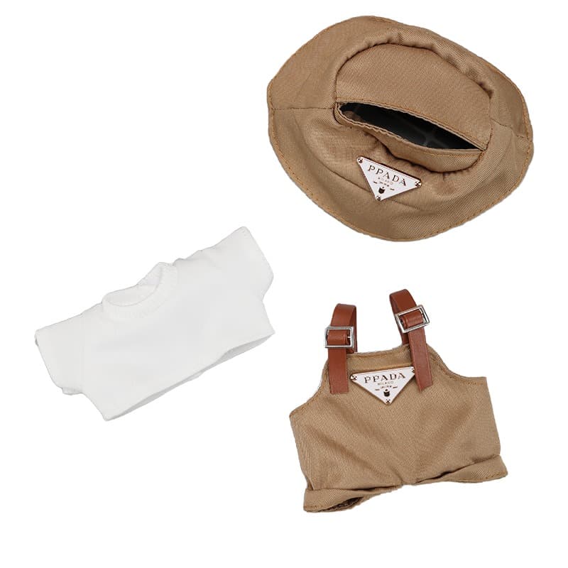 ReignSword 17cm Doll Clothes, 3 Pcs Set with Overall, Shirt, Bucket Hat, Dress-Up-Replaceable Clothing, Cute Dolls Clothes Accessories for 6.7 Inches Dolls, Play & Collector Display (Brown, NO Doll)