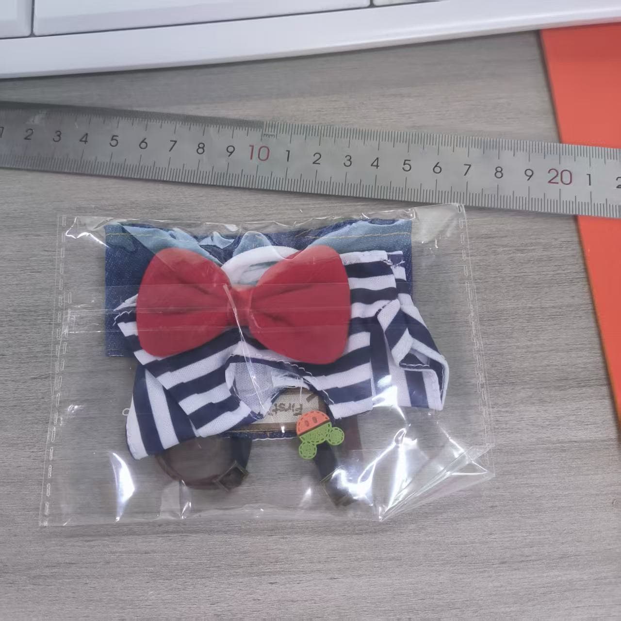 ReignSword 17cm Doll Clothes, 3 Pcs Set with Denim Overall, Striped T-Shirt, and Red Bow, Dress-Up-Replaceable Clothing, Cute Dolls Clothes Accessories for Play & Collector Display (NO Doll) - 1