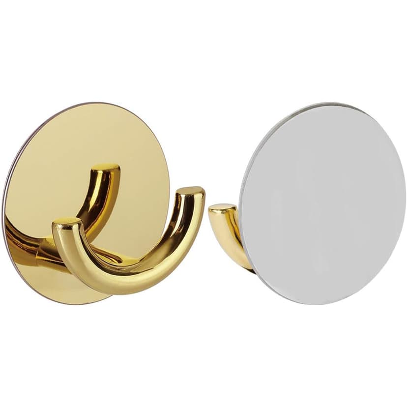 ReignSword 2 Pack Adhesive Double Coat Hooks Wall Mount, Heavy Duty Zinc Alloy Towel Hooks, Multi-Purpose Hangers for Bathroom Kitchen Closet (Gold)