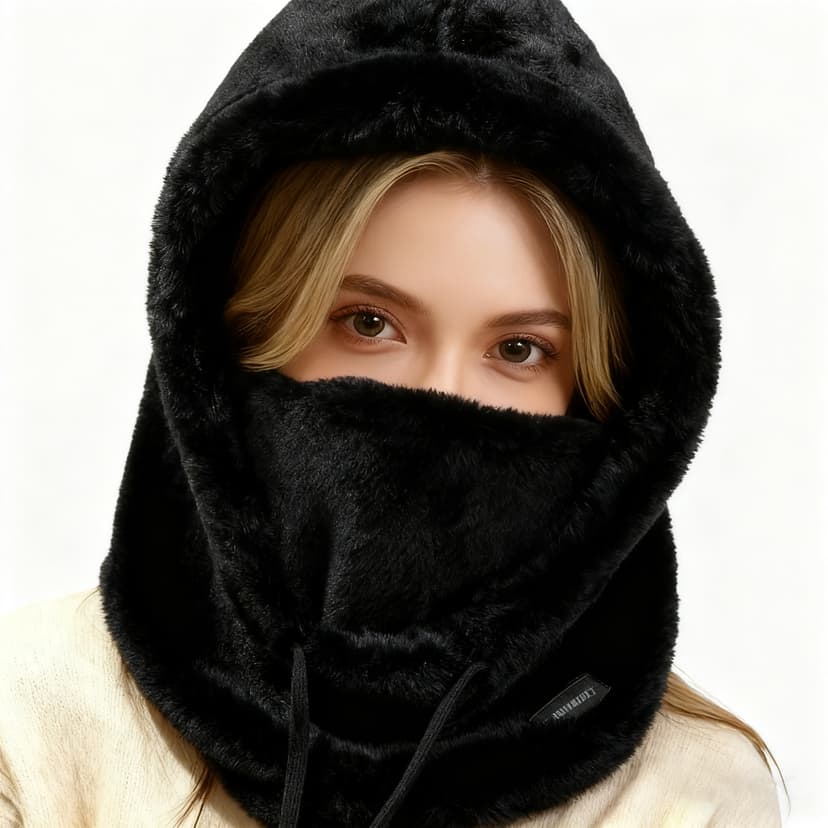 ReignSword Fleece Balaclava Face Mask, Winter Windproof Warm Ski Mask for Men Women, Adjustable Drawstring Cold Weather Face Cover for Skiing Snowboarding (Black)