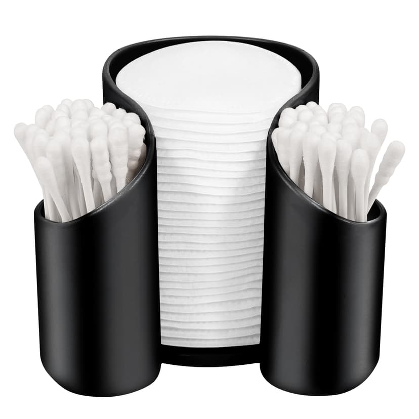 ReignSword Plastic Cotton Pad Dispenser, Cotton Swab Holder for Bathroom, Cotton Pad QTips Holder, Storage Organizer for Paper Cup and Floss Dispensers (Black)