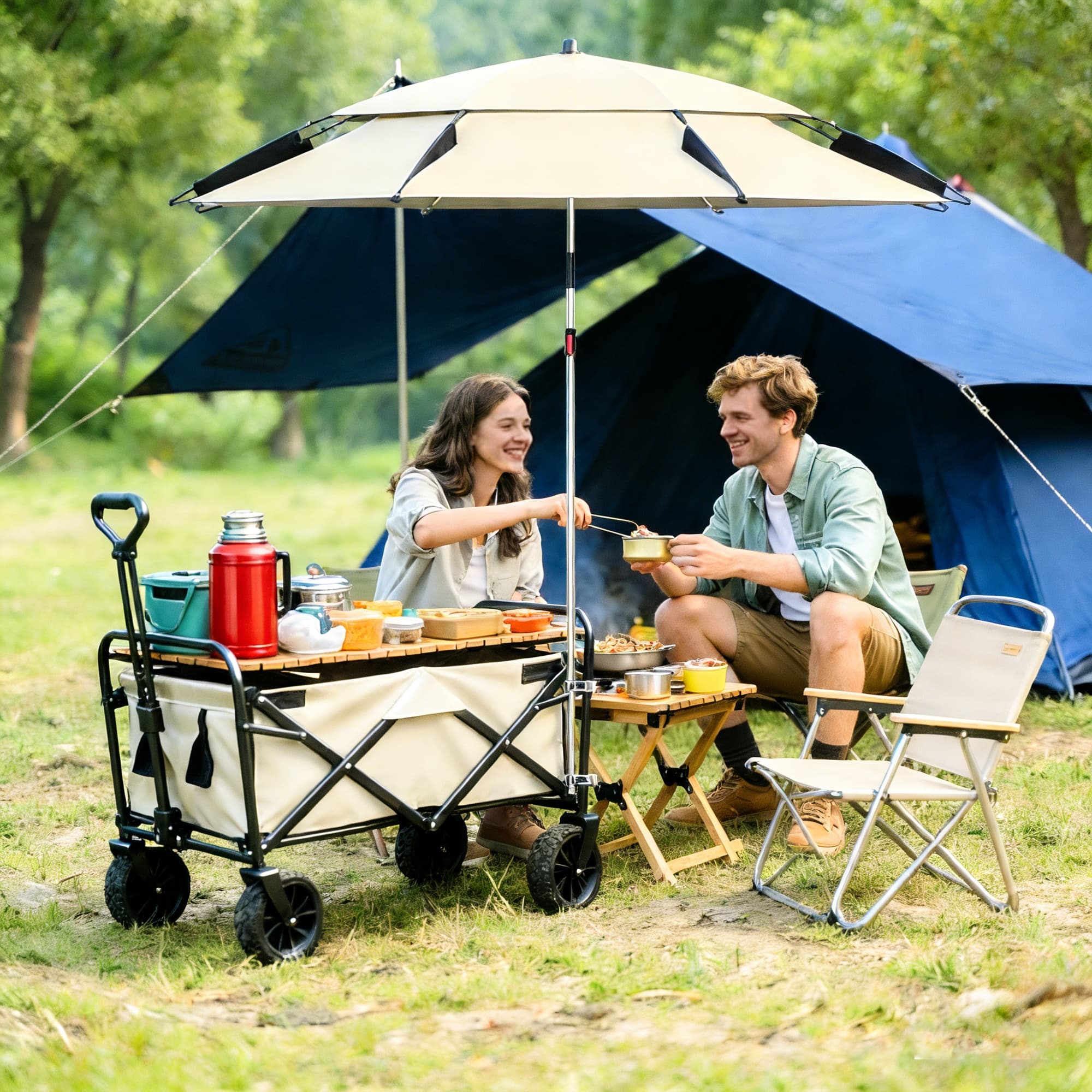 ReignSword Sun Shade for Foldable Wagon, 78 Inch Large Beach Umbrella with Secure Clamp, 360° Adjustable UV Sun Protection for Camping, Beach, Soccer Game & Picnics - 4