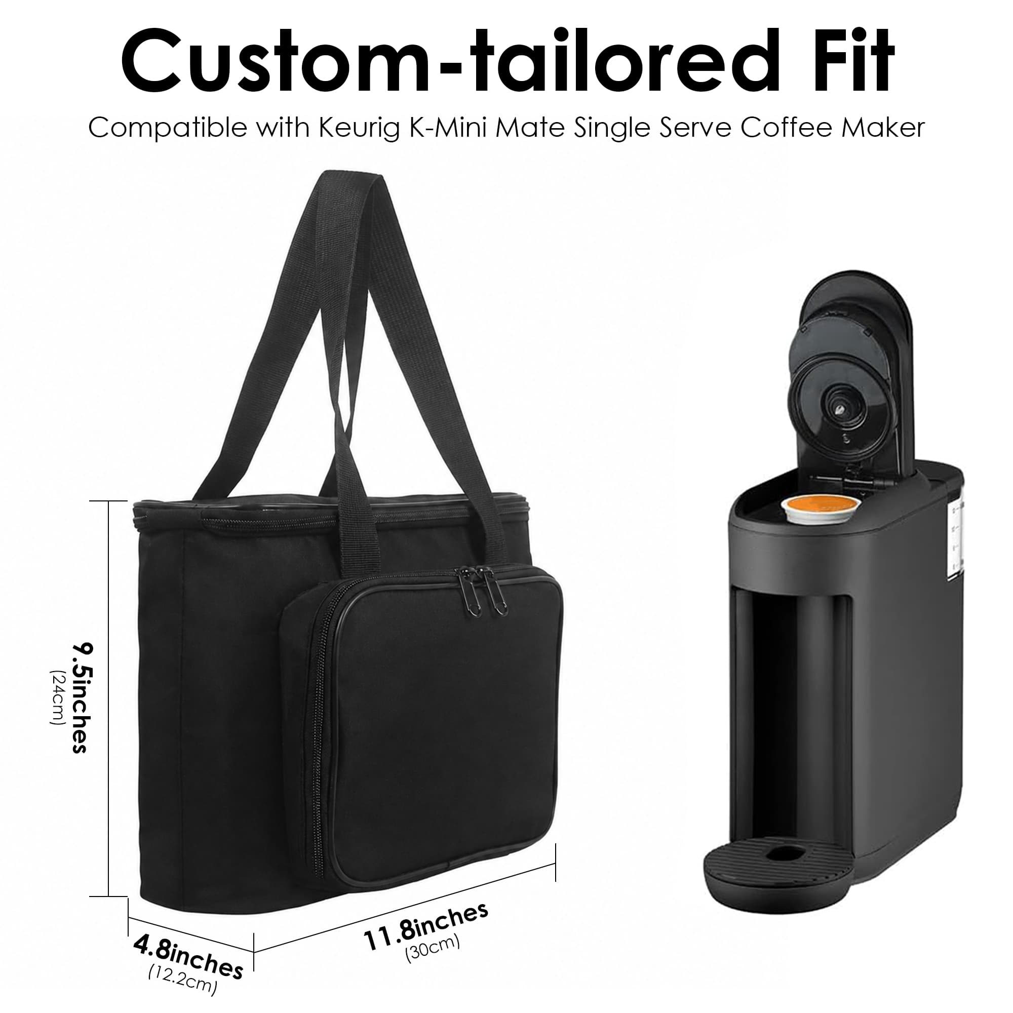 Carrying Bag Compatible with Keurig K-Mini Mate Coffee Maker, Portable Coffee Machine Travel Case, Oxford Cloth Storage Tote with Padded Protection and Pocket for Accessories (Black) - 1
