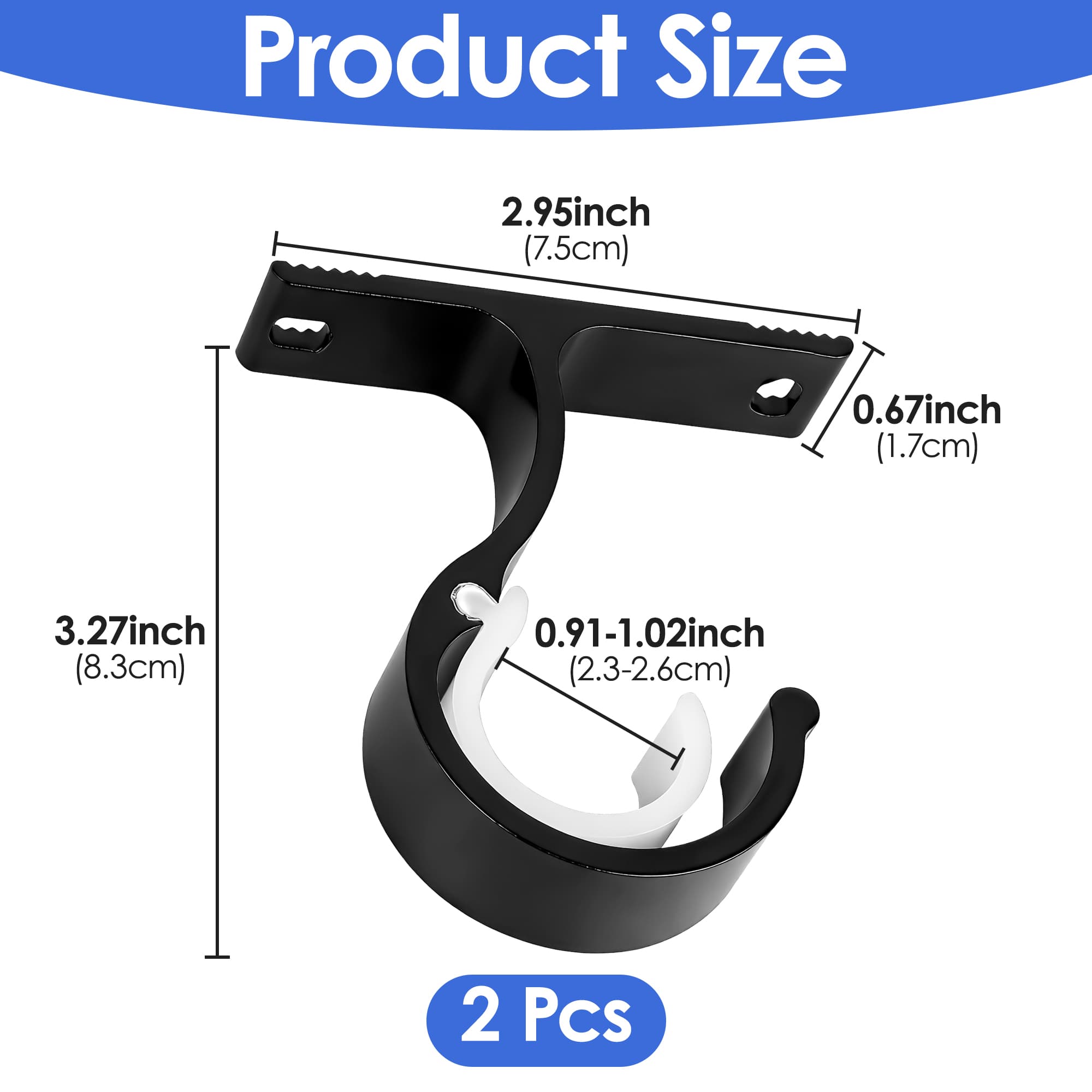 ReignSword 2 Pack Curtain Rod Brackets for 1 Inch Rod,  Heavy Duty Curtain Rod Holders for Wall & Ceiling Installation (Black) - 1
