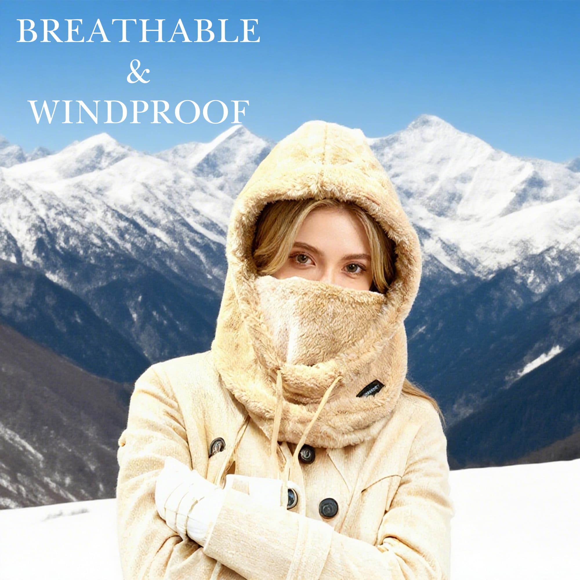 ReignSword Fleece Balaclava Face Mask, Winter Windproof Warm Ski Mask for Men Women, Adjustable Drawstring Cold Weather Face Cover for Skiing Snowboarding (Khaki) - 1