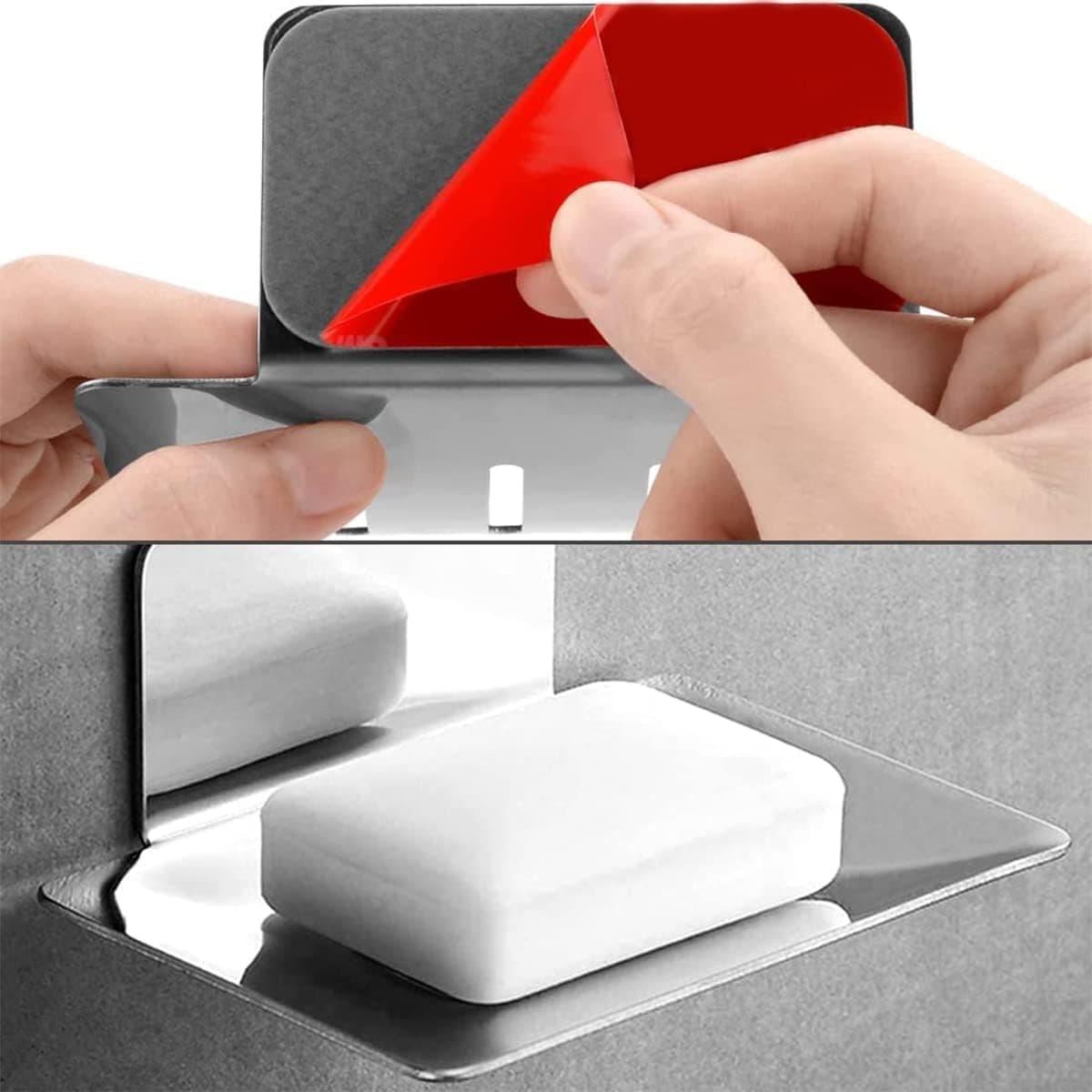 ReignSword Self-Adhesive Soap Dish for Shower, Stainless Steel Bar Soap Holder Dishes for Bathroom Kitchen - 3