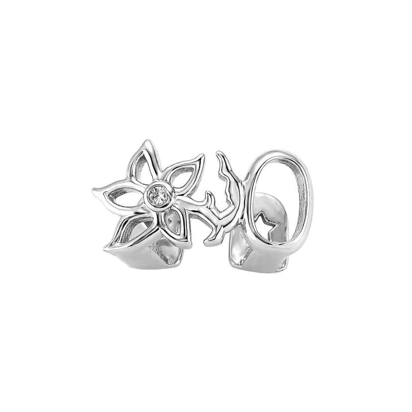 ReignSword Silver Teeth Grillz, Flower Star Design Hollow CZ Grill Caps, Adjustable Custom Fit with Molding Bars, Hip Hop Fashion Jewelry for Men Women